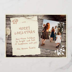 Carte De Vœux En Aluminium Noël en papier vieux rustique pergamine bois photo