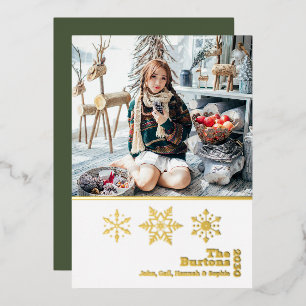 Carte De Vœux En Aluminium Noël Famille Photo Snowflake Gold