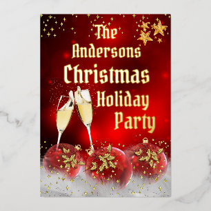 Carte De Vœux En Aluminium Noël Fête Rouge Champagne d'or