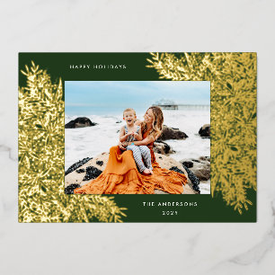 Carte De Vœux En Aluminium Noël Gold Botanical Corners Cadre photo Vert