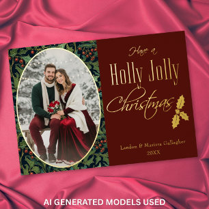 Carte De Vœux En Aluminium Noël Holly Jolly Rouge aux Baies Vintage