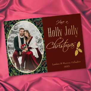 Carte De Vœux En Aluminium Noël Holly Jolly Rouge aux Baies Vintage