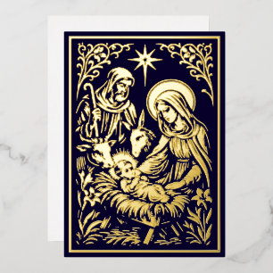 Carte De Vœux En Aluminium Noël Nativité dans une gravure sur bois Art Nouvea