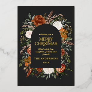 Carte De Vœux En Aluminium Noël noir non photo élégance feuille de cerf vacan