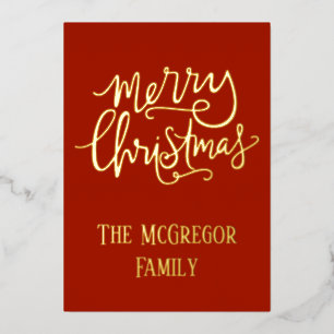 Carte De Vœux En Aluminium Noël Nom de famille Gold Red