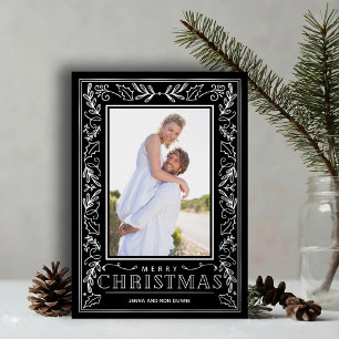 Carte De Vœux En Aluminium Noël Photo Argentée Élégante avec Verdure