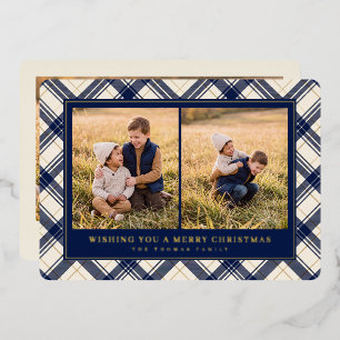 Carte De Vœux En Aluminium Noël Photo Multi Plaid Marine