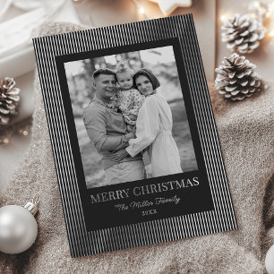Carte De Vœux En Aluminium Noël rayé noir et blanc rétro vintage