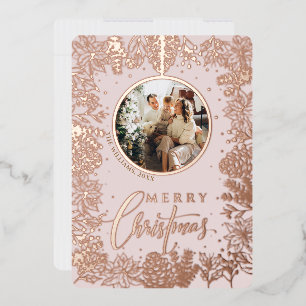 Carte De Vœux En Aluminium Noël rose photo moderne minimaliste