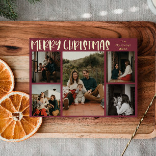 Carte De Vœux En Aluminium Noel simple Rouge Cinq Photo Or