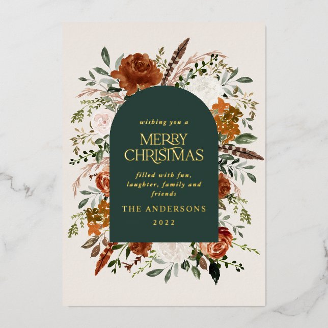 Carte De Vœux En Aluminium Noël vert non photo élégant vert floral (Recto)