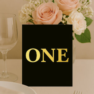 Carte De Vœux En Aluminium Noir & Or Foil Élégant Numéro de table de mariage