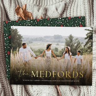 Carte De Vœux En Aluminium Nom de famille élégant Floral Retour Noël