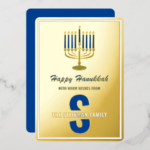 Carte De Vœux En Aluminium Nom de famille Monogram Menorah bougie Happy Hanou