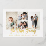 Carte De Vœux En Aluminium Nom de famille personnalisé 4 Photo Collage<br><div class="desc">Faites passer l'amour à ce carte photo de vacances personnalisé qui présente un collage photo et votre nom de famille. Ajoutez une photo et un texte supplémentaires à l'arrière. Pour customiser encore plus, cliquez sur "Editer à l'aide de l'outil de conception". Magasinez des cartes de fin de année et bien...</div>