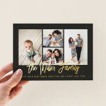 Carte De Vœux En Aluminium Nom de famille personnalisé 4 Photo Collage<br><div class="desc">Faites passer l'amour à ce carte photo de vacances personnalisé qui présente un collage photo et votre nom de famille. Ajoutez une photo et un texte supplémentaires à l'arrière. Pour customiser encore plus, cliquez sur "Editer à l'aide de l'outil de conception". Magasinez des cartes de fin de année et bien...</div>