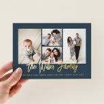 Carte De Vœux En Aluminium Nom de famille personnalisé 4 Photo Collage<br><div class="desc">Faites passer l'amour à ce carte photo de vacances personnalisé qui présente un collage photo et votre nom de famille. Ajoutez une photo et un texte supplémentaires à l'arrière. Pour customiser encore plus, cliquez sur "Editer à l'aide de l'outil de conception". Magasinez des cartes de fin de année et bien...</div>