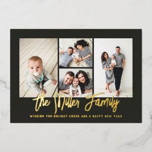 Carte De Vœux En Aluminium Nom de famille personnalisé 4 Photo Collage Foil H