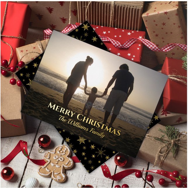 Carte De Vœux En Aluminium Nom de Noël élégant Photo Flocon de neige personna (Créateur téléchargé)