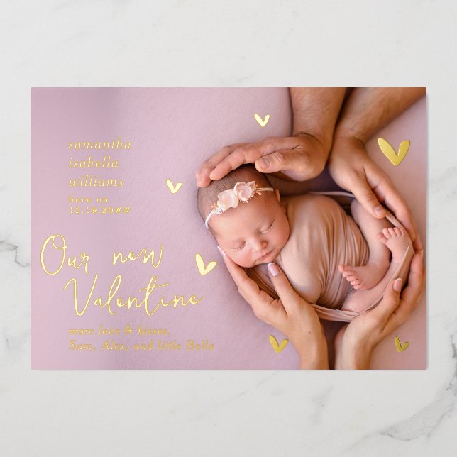 Carte De Vœux En Aluminium Notre nouveau Faire-part de naissance Valentine Go (Recto)