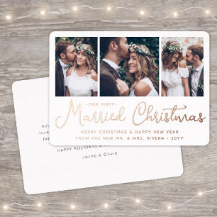 Carte De Vœux En Aluminium Notre premier Noël de mariage Collage de photos de