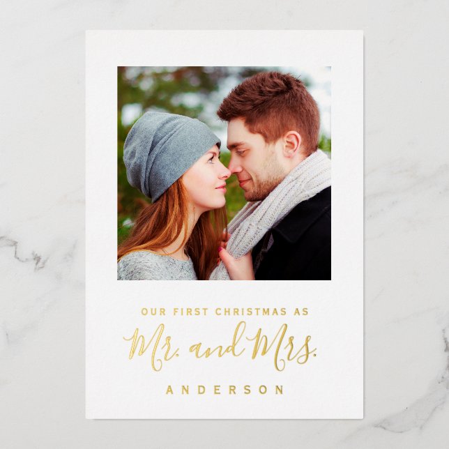 Carte De Vœux En Aluminium Notre premier Noël en tant que Mr & Mrs Newlyweds  (Recto)