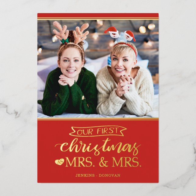 Carte De Vœux En Aluminium Notre premier Noël en tant que mrs & mrs lgbt (Recto)