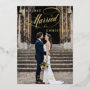 Carte De Vœux En Aluminium Notre Premier Noël Marié Script Photo