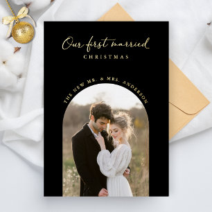 Carte De Vœux En Aluminium Notre première photo Arche de Noël Mariée Gold