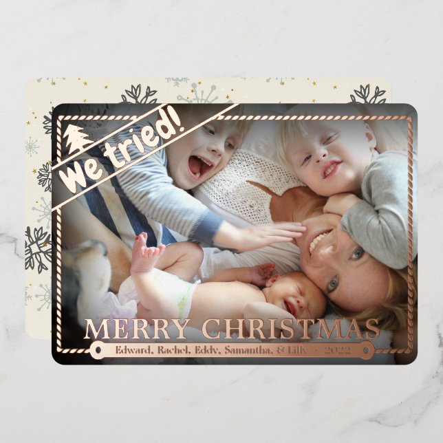 Carte De Vœux En Aluminium Nous Avons Essayé | Noël drôle | Photo horizontale (Recto/Verso)