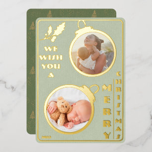 Carte De Vœux En Aluminium Nous vous souhaitons un joyeux Noël   Deux photos 