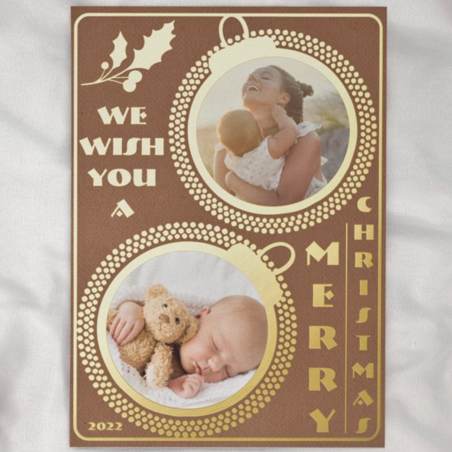 Carte De Vœux En Aluminium Nous vous souhaitons un joyeux Noël | Deux photos  (Créateur téléchargé)