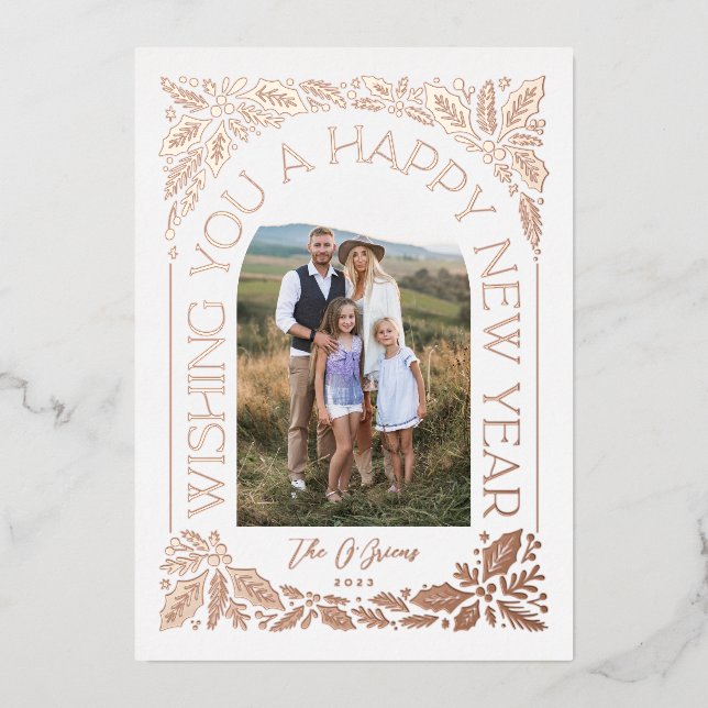 Carte De Vœux En Aluminium Nouvel An Arch Holly Berry 3 Photo Collage (Recto)