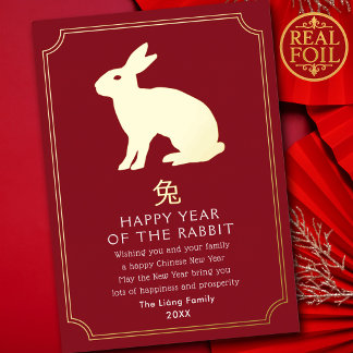 Carte De Vœux En Aluminium Nouvel An chinois Lapin