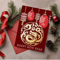 Nouvelle année lunaire Lanterne rouge Dragon d'or