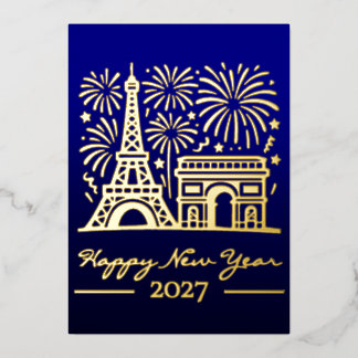 Carte De Vœux En Aluminium Nouvelle Année Tour Eiffel Paris Feu d'Artifice Fr