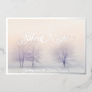 Carte De Vœux En Aluminium Nuit silencieuse arbres d'hiver feuille métallique