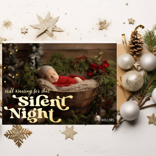 Carte De Vœux En Aluminium Nuit Silencieuse Premier Noël de Bébé Minimal Rétr