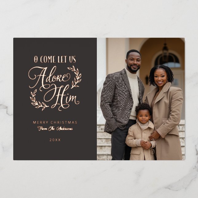 Carte De Vœux En Aluminium O Venez Laissez-Nous L'Adorer Photo Religieuse Noë (Recto)