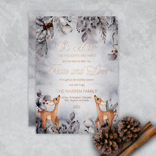 Carte De Vœux En Aluminium Oh Deer hiver rustique Floral Paix et Amour Vacanc