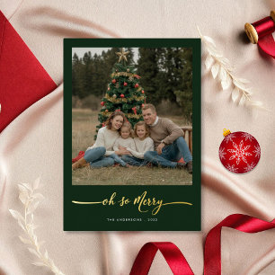 Carte De Vœux En Aluminium Oh So Merry Family Photo Green Christmas Gold