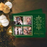 Carte De Vœux En Aluminium Oh venez adorons-Le 4 Photo Noël<br><div class="desc">Belle et simplement élégante "Oh venez adorons-Le" carte de vœux familiale avec quatre photos, texte et accents en véritable feuille métallisée. Personnalisez-la simplement avec vos photos, un message unique ou utilisez celui que nous avons fourni "Nous vous souhaitons un Noël béni", ajoutez le nom de votre famille et l'année. Conçu...</div>