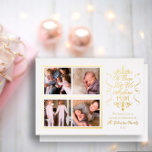 Carte De Vœux En Aluminium Oh Viens Laissez-Nous L'Adorer 4 Photo Noël<br><div class="desc">Magnifique et tout simplement élégant "Oh Come Let Us Adore Him" quatre salutations de famille de photos avec texte et accents de papier d'aluminium. Il vous suffit de personnaliser avec vos photos, un message unique ou d'utiliser le "Souhaitez-vous un Noël béni" que nous avons fourni, ajoutez votre nom de famille...</div>