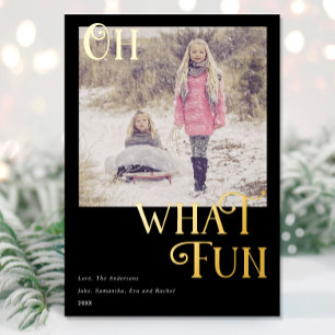 Carte De Vœux En Aluminium Oh What Fun Gold Foil Black Christmas photo