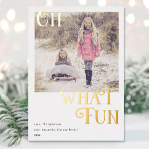 Carte De Vœux En Aluminium Oh What Fun Gold Foil White Christmas photo