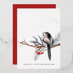 Carte De Vœux En Aluminium Oiseau aquarelle d'hiver argenté