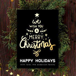 Carte De Vœux En Aluminium Onyx Gold Nous vous souhaitons un Joyeux Noël Arbr