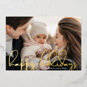 Carte De Vœux En Aluminium or manuscrit moderne photo "happy holiday"