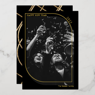 Carte De Vœux En Aluminium Or moderne nouvelle année superposition photo chic