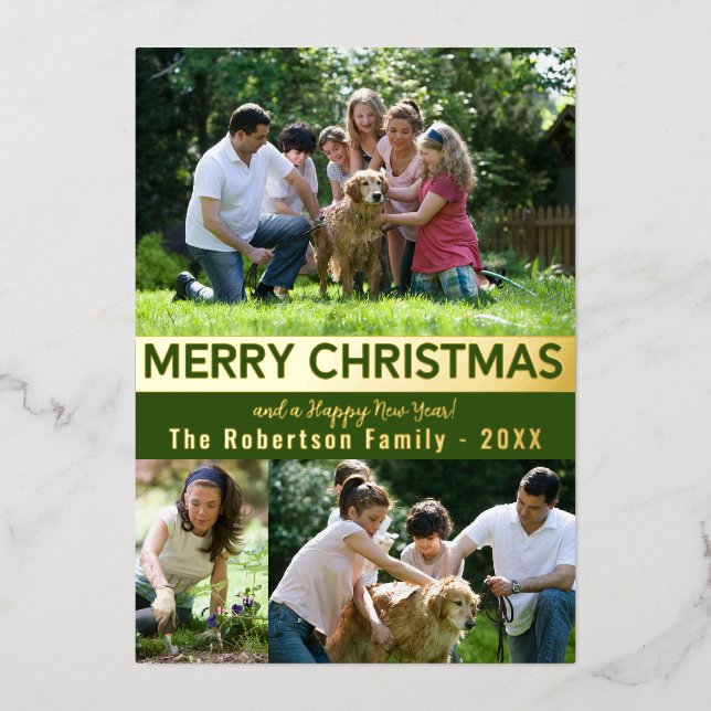 Carte De Vœux En Aluminium Or Vert  Joyeux Noël Bonne Année (Recto)